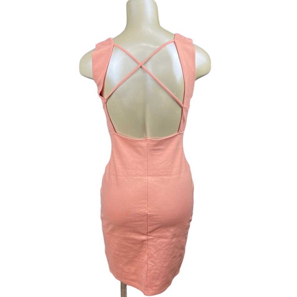 Lulus Solemio Peach Coral Bodycon Cutout Dress Sz M cross back strappy - Picture 3 of 5